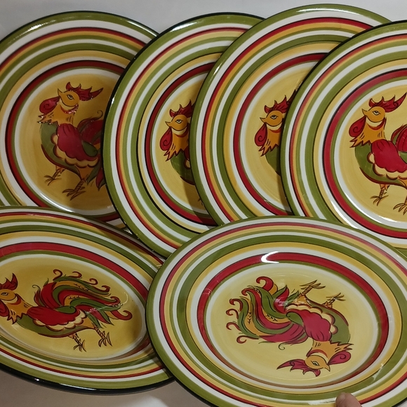 6 Tabletops Gallery Rafeal Rooster Pattern Hand Painted Salad Plates - Picture 4 of 4